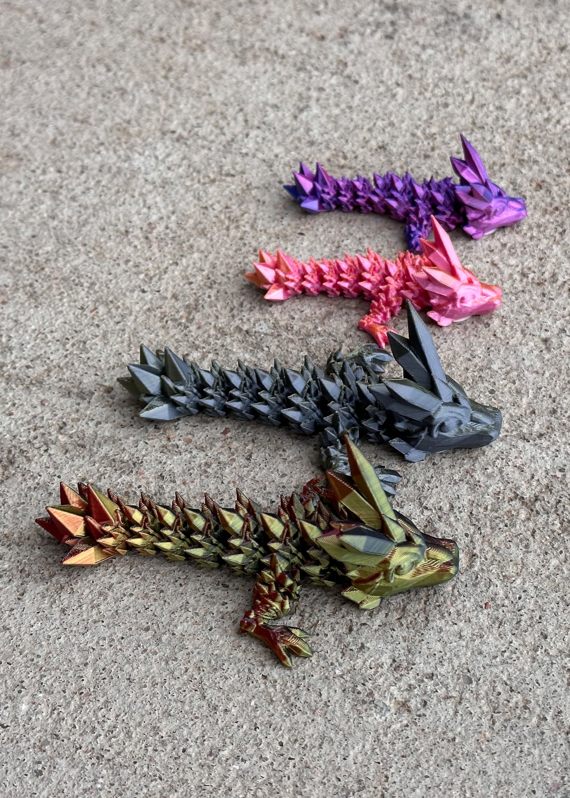 3D Printed Flexi Cinderwing3D Articulated Large Crystal Wing Dragon Rainbow